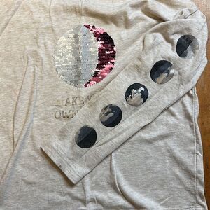 Wonder Nation shirt long sleeve size 4 to 5 cream tan Sequins Moon pink cotton